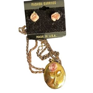 Vintage Rose Locket and matching Rose Earrings. PK/PK